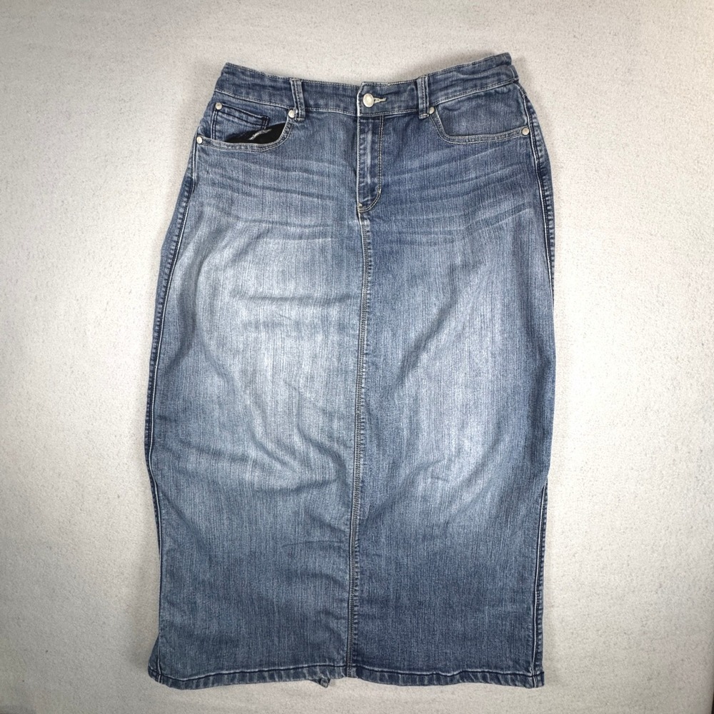 Christopher & Banks Denim Maxi Skirt Womens 12 Medium Wash Blue Y2K Long Vntg